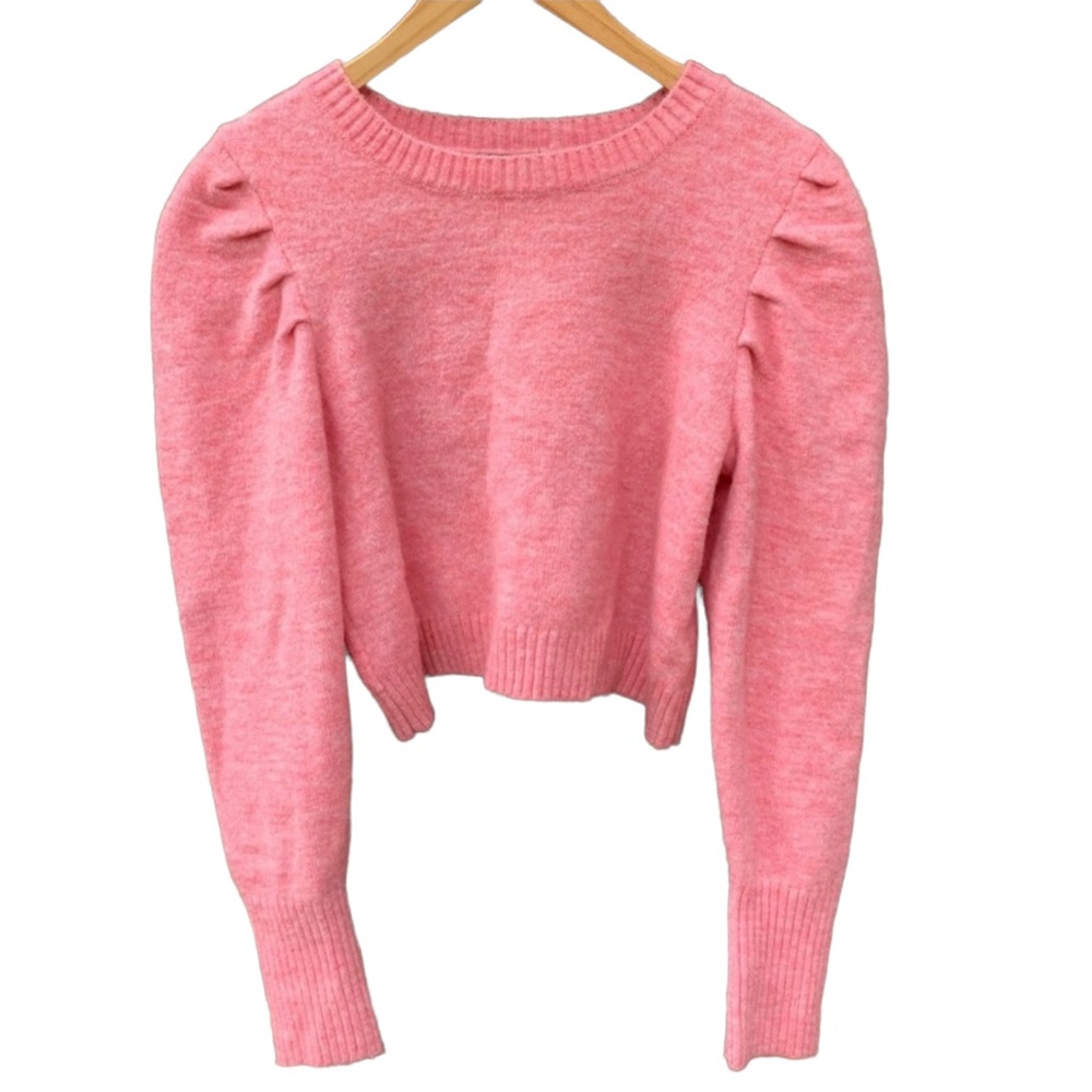 Wild Fable Women’s Pink Puff Sleeve Cropped Crewneck Sweater Size Medium